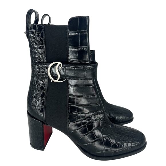 Christian Louboutin Croc Embossed Chelsea Boot 70 Calf Leather in Black - Picture 6 of 16